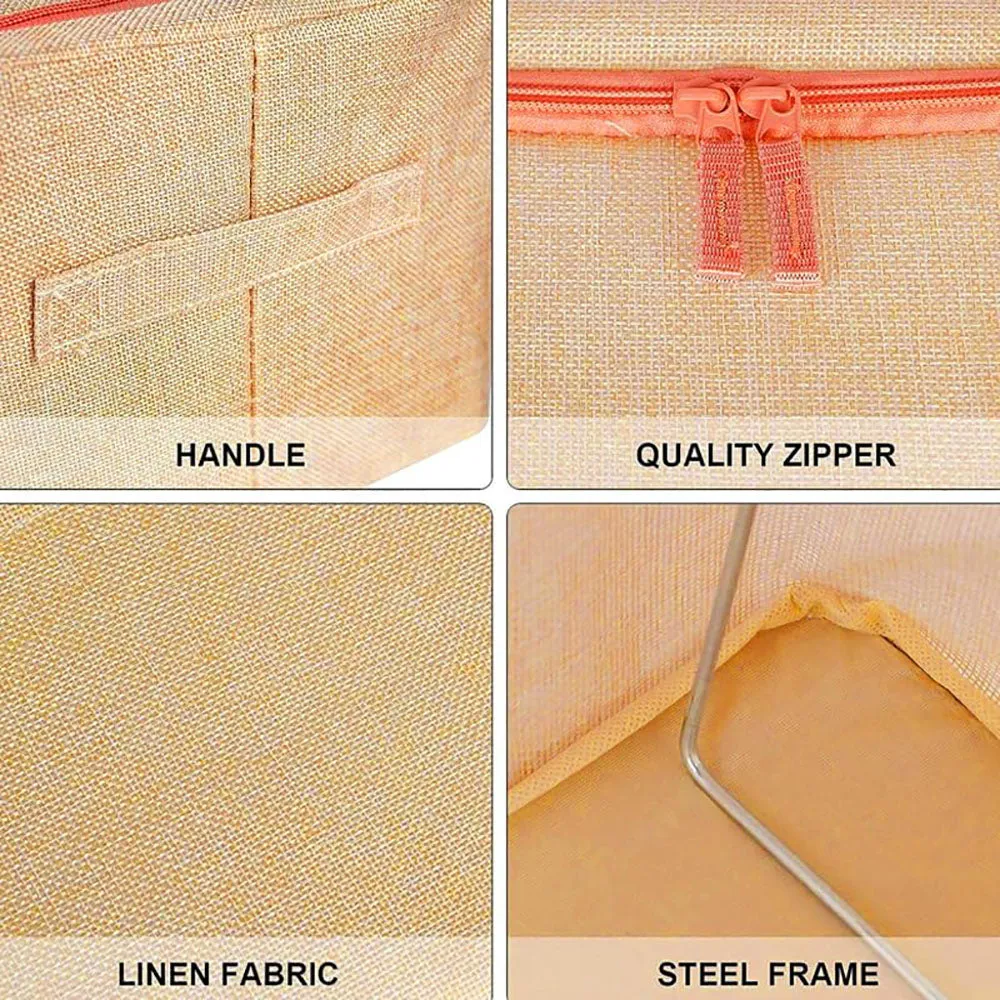 100L Linen Cloth Storage Bin, Foldable with Metal Frame