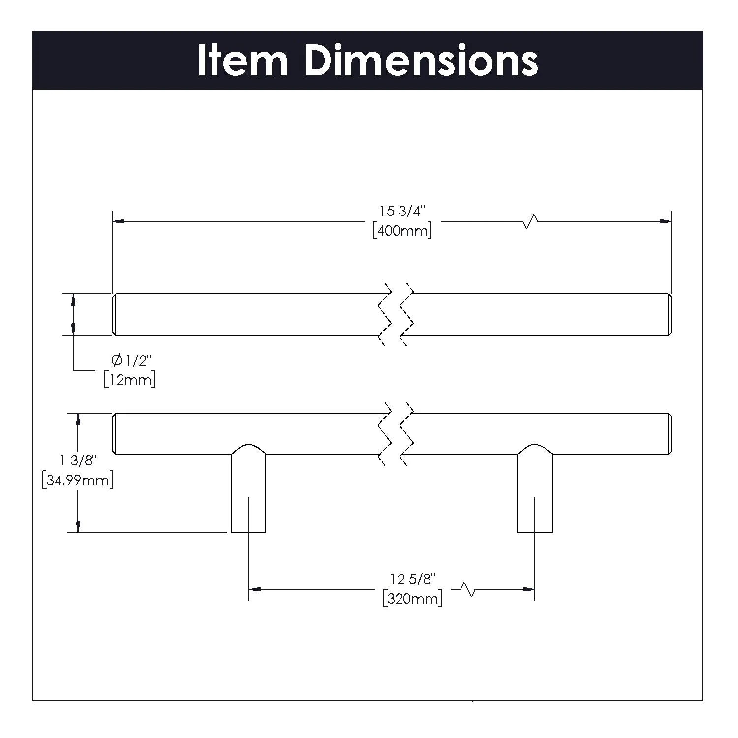 12-5/8 Inch (320mm) Center to Center Bar Pull Cabinet Pull