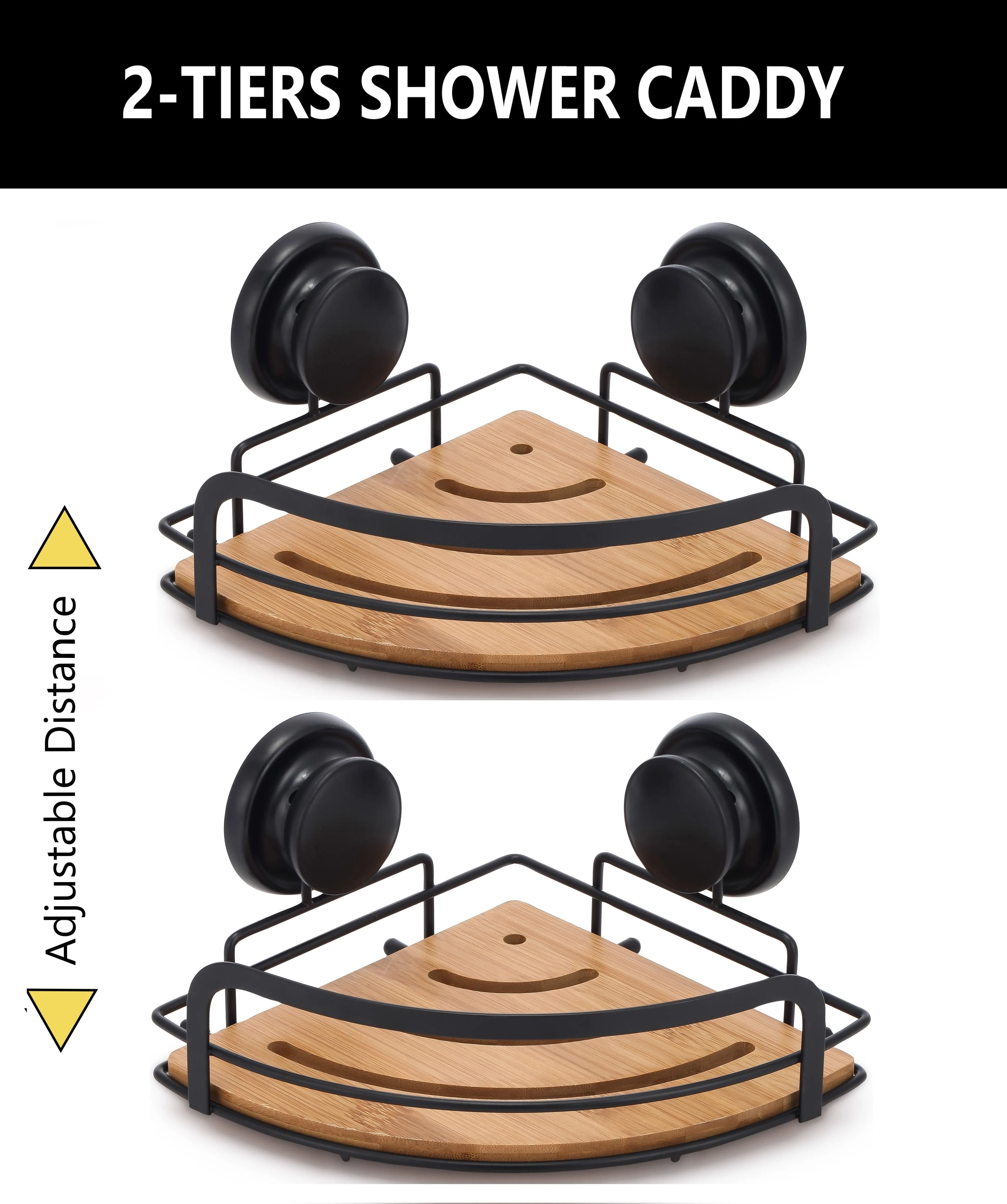 2 Pack Bamboo Shower Caddy Shelves, Rustproof SUS 304