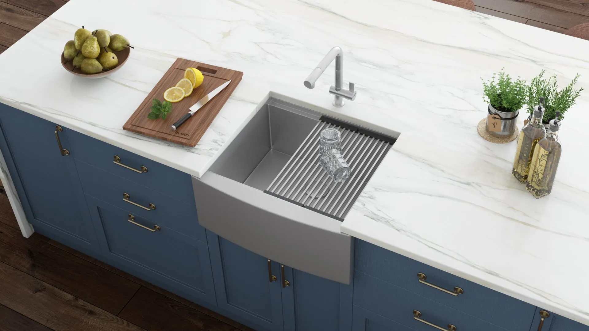 24-inch Apron-front Workstation Farmhouse Kitchen Sink 16 Gauge Stainless Steel Single Bowl