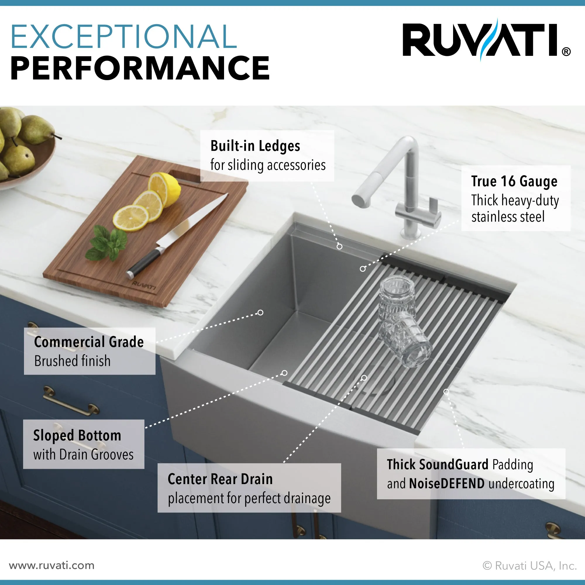 24-inch Apron-front Workstation Farmhouse Kitchen Sink 16 Gauge Stainless Steel Single Bowl