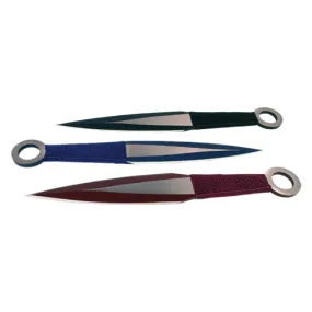 3 Piece Throwing Knife Assorted, Black, Blue, Red Color
