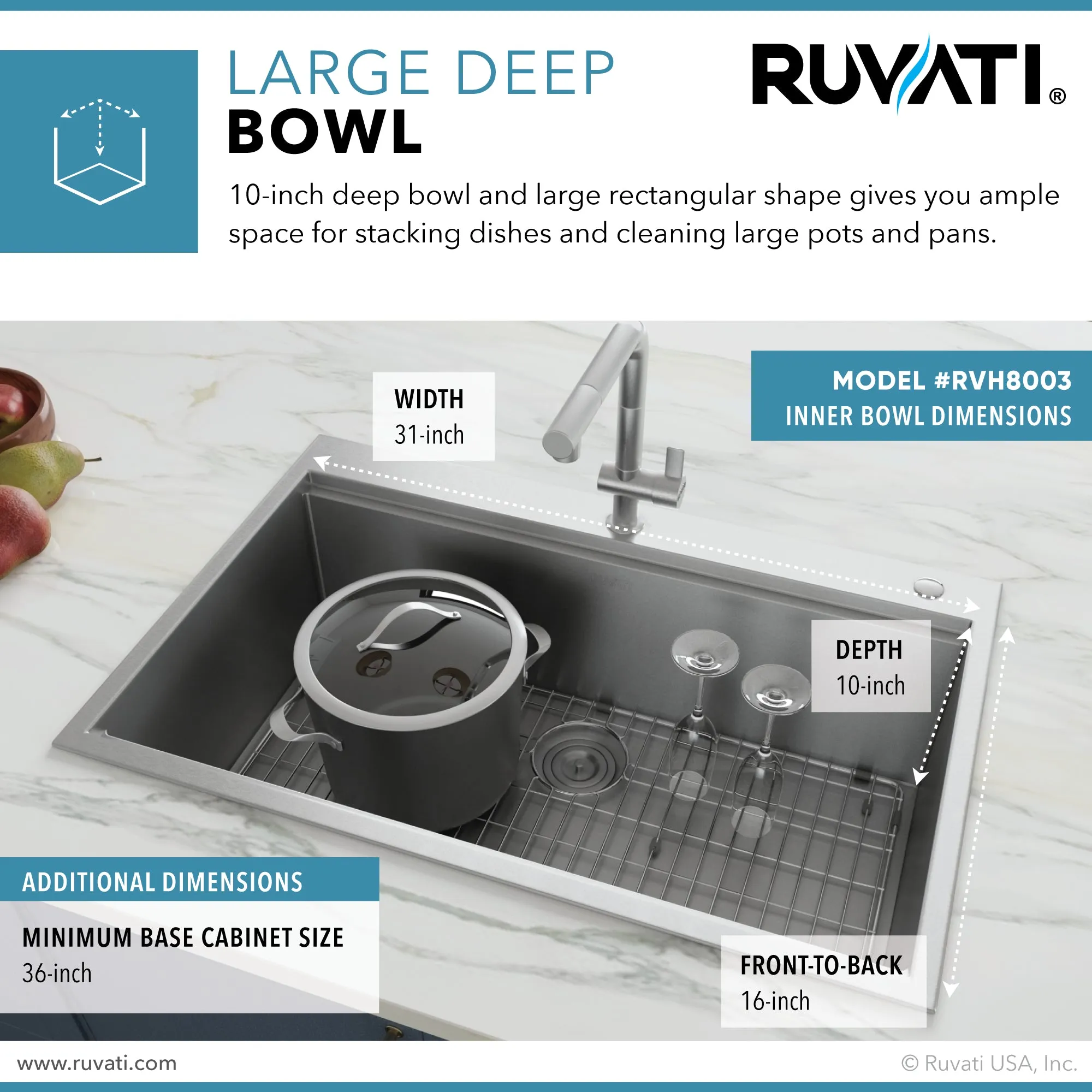 30 x 22 inch Workstation Drop-in Tight Radius Topmount 16 Gauge Ledge Stainless Steel Kitchen Sink Single Bowl