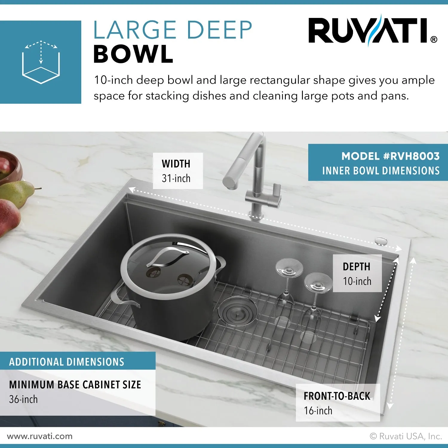 30 x 22 inch Workstation Drop-in Tight Radius Topmount 16 Gauge Ledge Stainless Steel Kitchen Sink Single Bowl