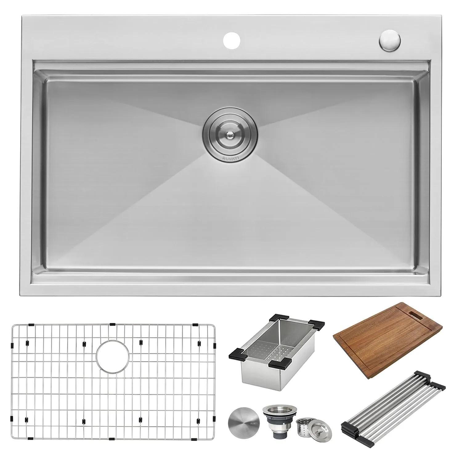 30 x 22 inch Workstation Drop-in Tight Radius Topmount 16 Gauge Ledge Stainless Steel Kitchen Sink Single Bowl