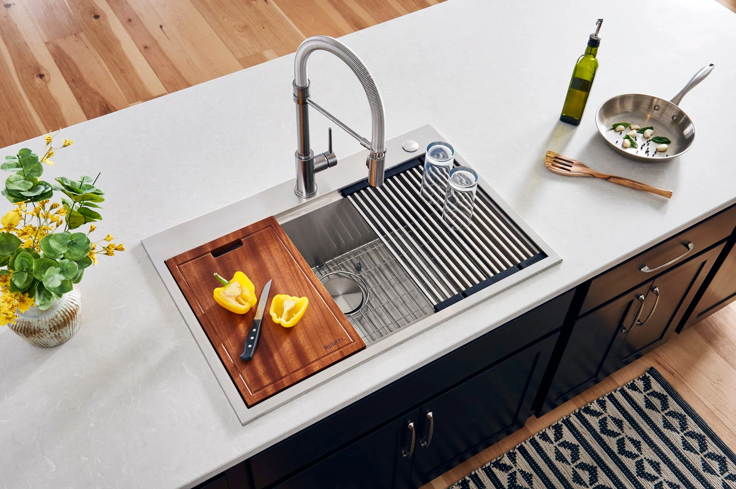 30 x 22 inch Workstation Drop-in Tight Radius Topmount 16 Gauge Ledge Stainless Steel Kitchen Sink Single Bowl