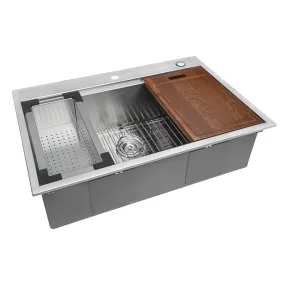 30 x 22 inch Workstation Drop-in Tight Radius Topmount 16 Gauge Ledge Stainless Steel Kitchen Sink Single Bowl