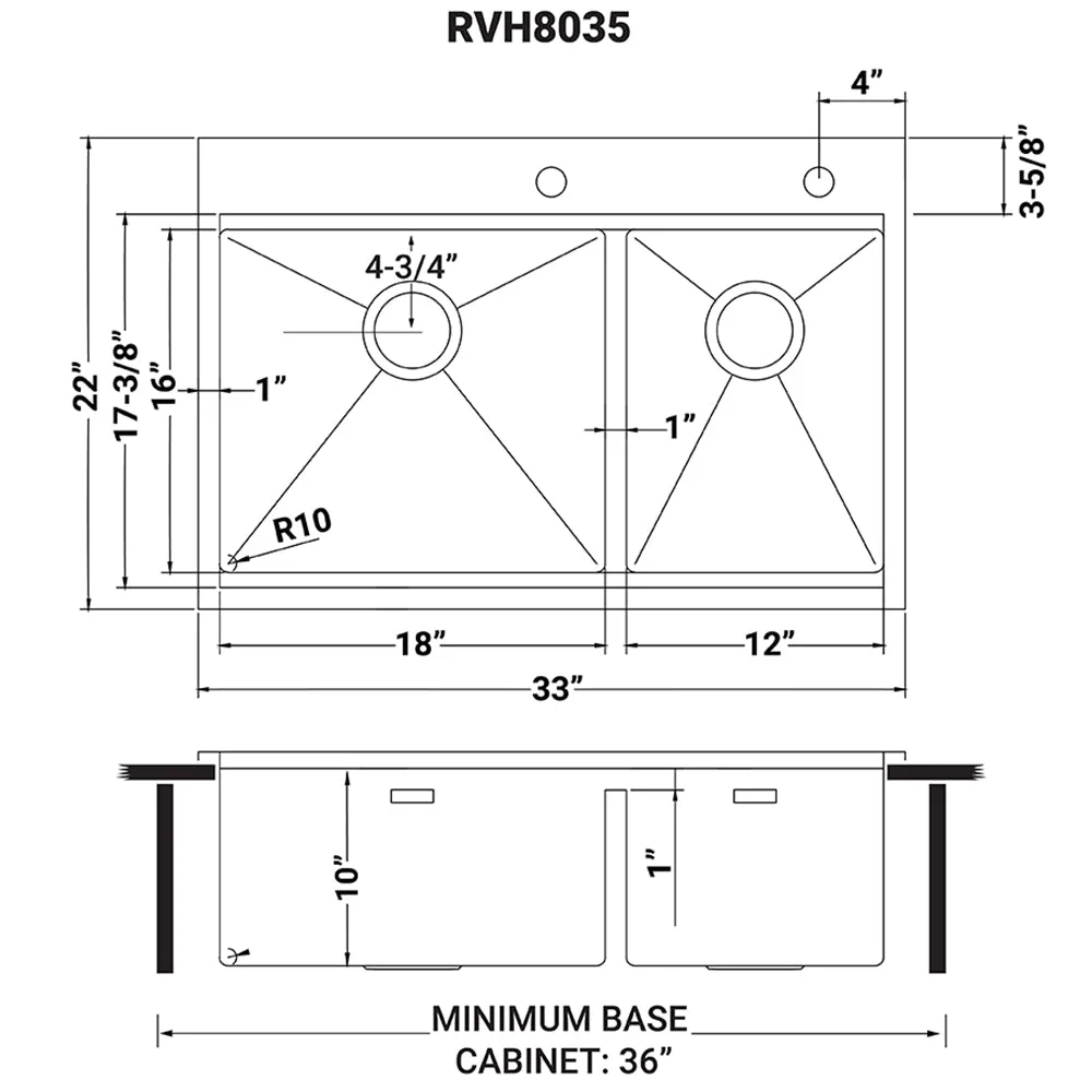 33 x 22 inch Workstation Drop-in 60/40 Double Bowl Topmount Tight Radius 16 Gauge Stainless Steel Ledge Kitchen Sink