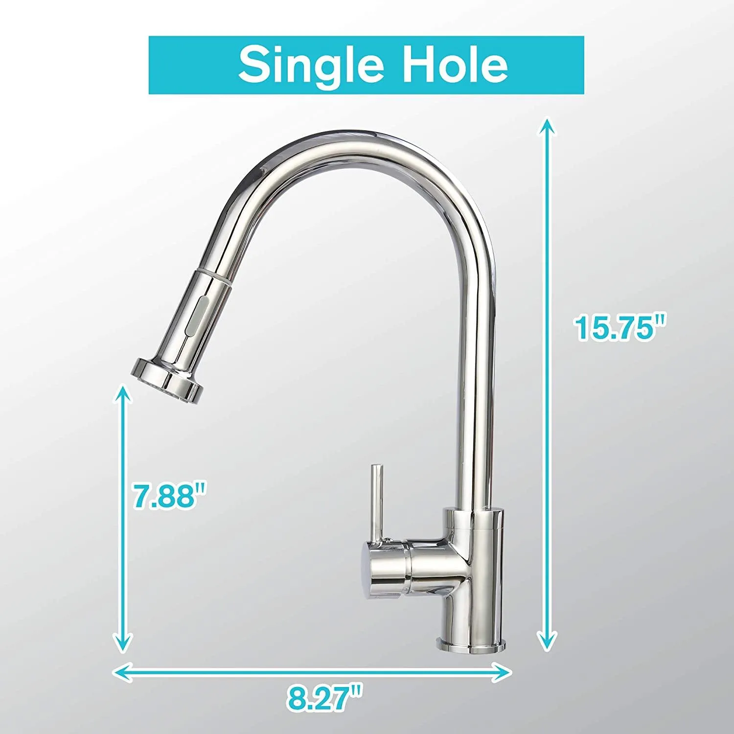 360 Swivel Kitchen Faucet with Pull Out Spray Head - Stainless Steel Single Handle Tap, Chrome Finish