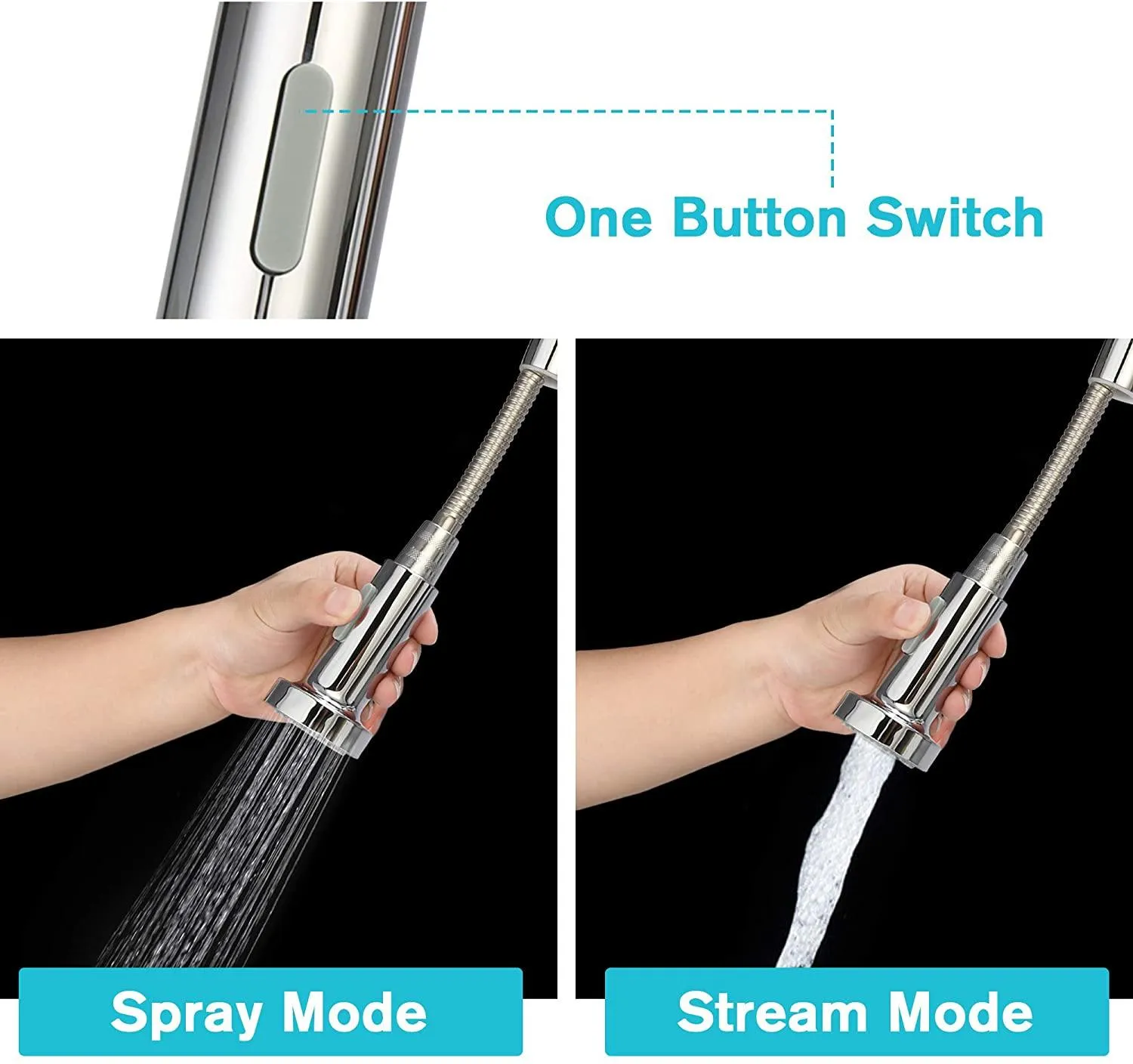 360 Swivel Kitchen Faucet with Pull Out Spray Head - Stainless Steel Single Handle Tap, Chrome Finish