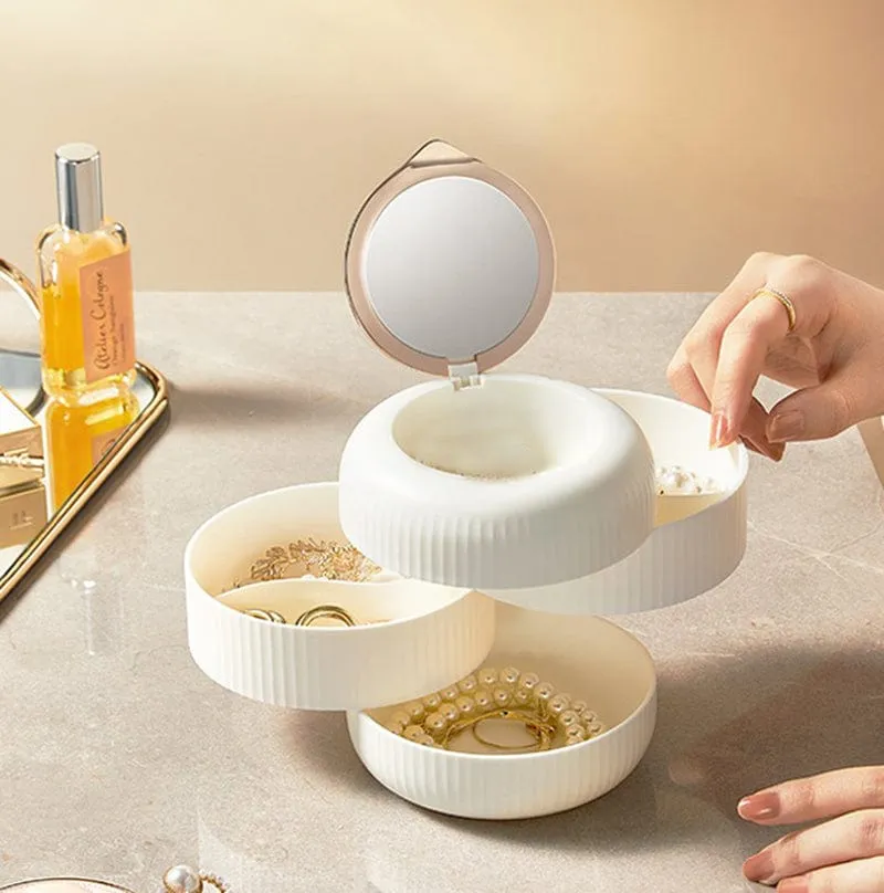 4 Layer Rotatable Jewelery Organizer With Mirror