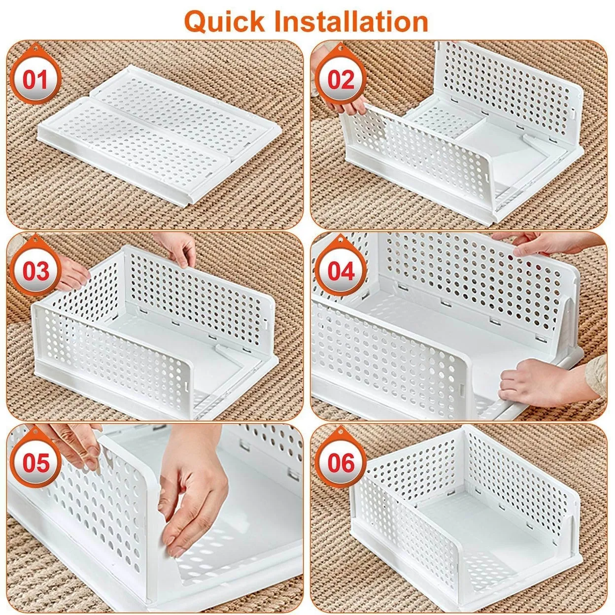4 Packs Plastic Storage Box Closet Organizer Foldable Storage Bin Stackable Drawer with Slide Rail Push-Pull Storage