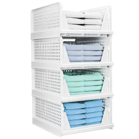 4 Packs Plastic Storage Box Closet Organizer Foldable Storage Bin Stackable Drawer with Slide Rail Push-Pull Storage