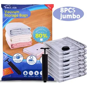 8 Jumbo Clothing Storage Bags Vacuum (40"x30") Space Sealer Bags Saver for Comforters Clothes Blankets Travel & Home 80% More Space Saver Hand Pump Included