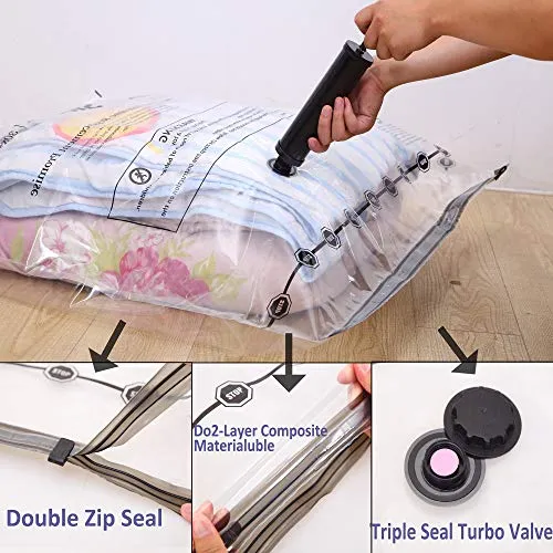 8 Jumbo Clothing Storage Bags Vacuum (40"x30") Space Sealer Bags Saver for Comforters Clothes Blankets Travel & Home 80% More Space Saver Hand Pump Included
