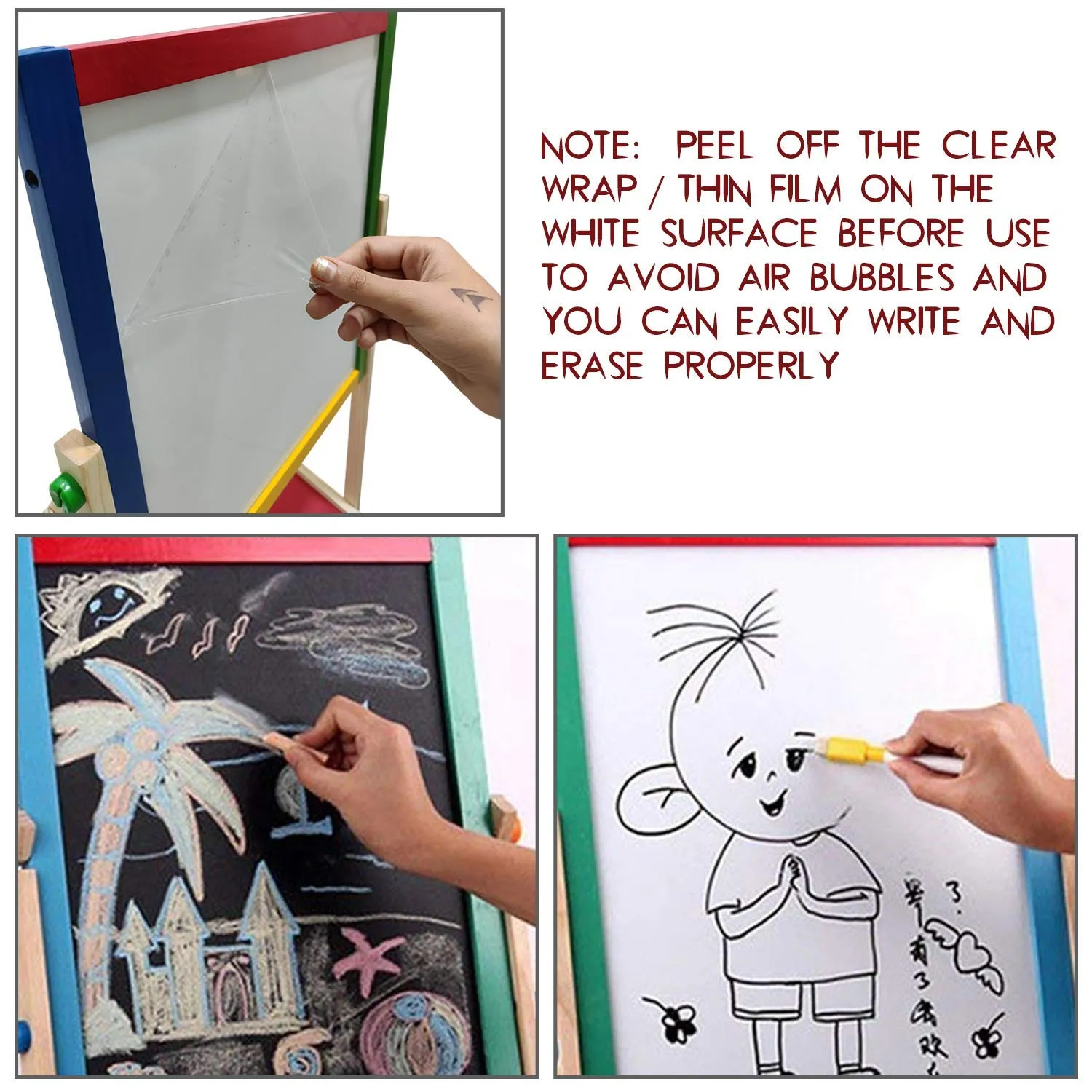 Portable & Adjustable Kids Double-Sided Wooden Easel (37 x 43 cm) with Magnetic Whiteboard, Chalkboard, Marker, and Duster for Drawing & Writing