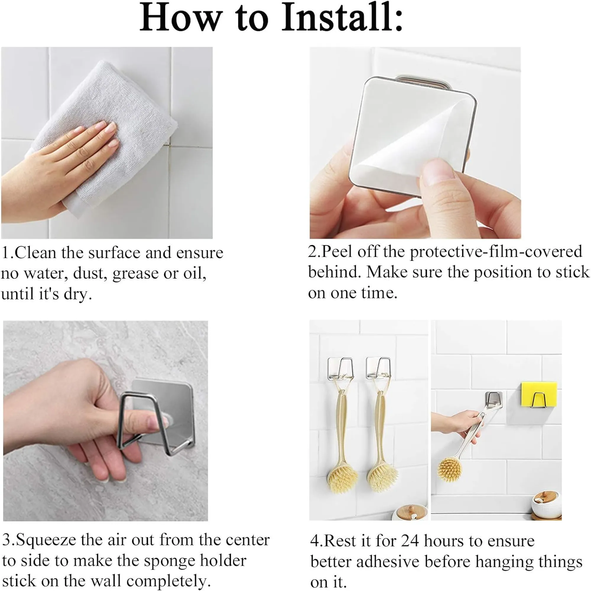 Adhesive Sponge Rack Holder Sink Caddy Waterproof for Kitchen Wall Mount,Freely Adjustable Length