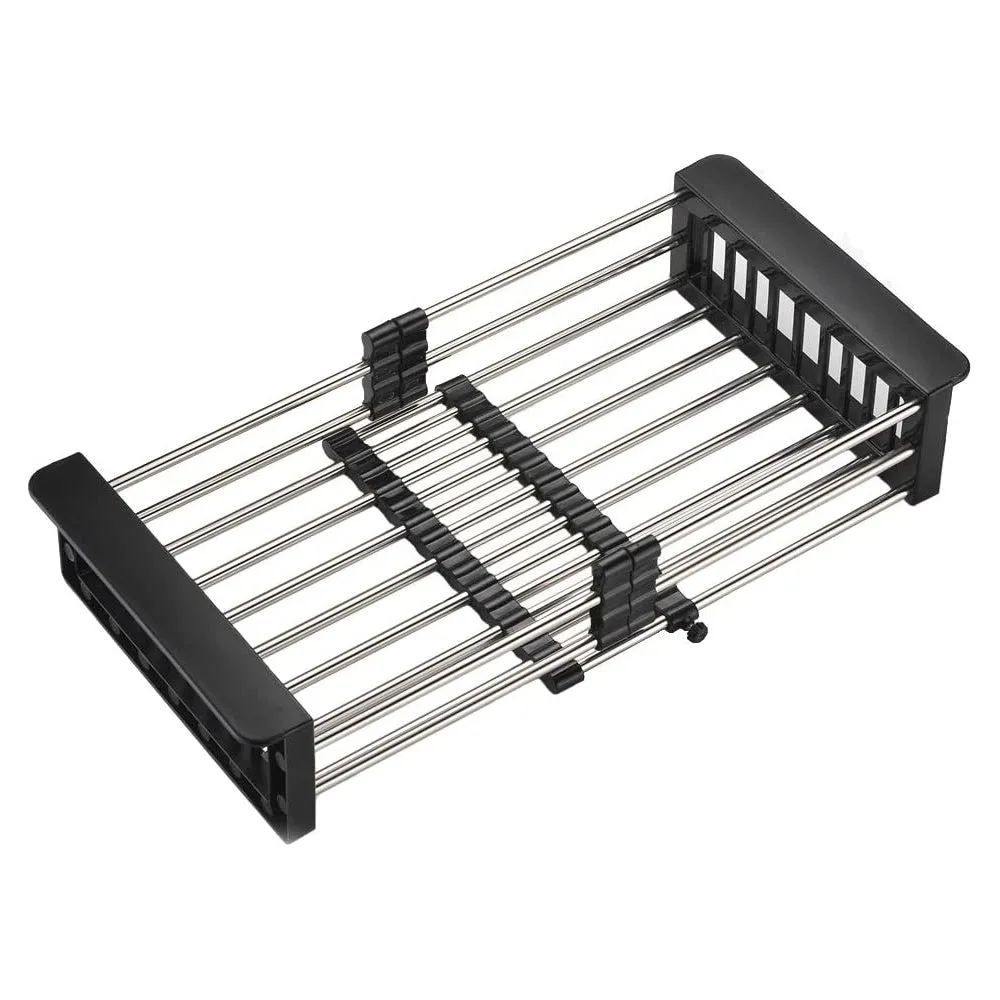 Adjustable Drainer Basket Drain Tray for Dish,Fruit-Black