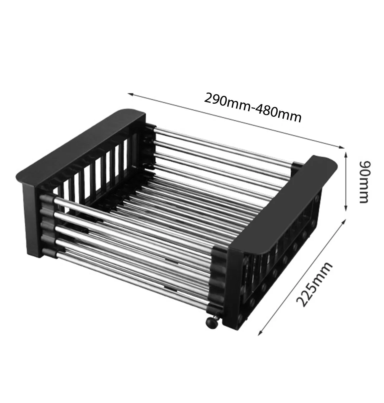 Adjustable Drainer Basket Drain Tray for Dish,Fruit-Black