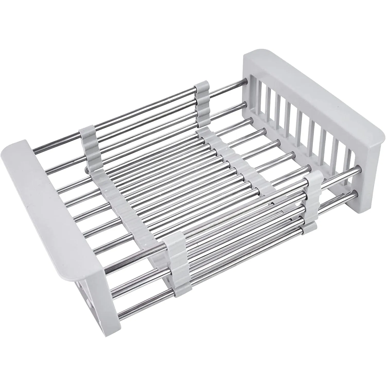 Adjustable Drainer Basket Drain Tray for Dish,Fruit-Gray
