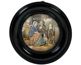 Antique 19th c Staffordshire Pratt Polychrome Paste Pot Lid Persuasion Framed