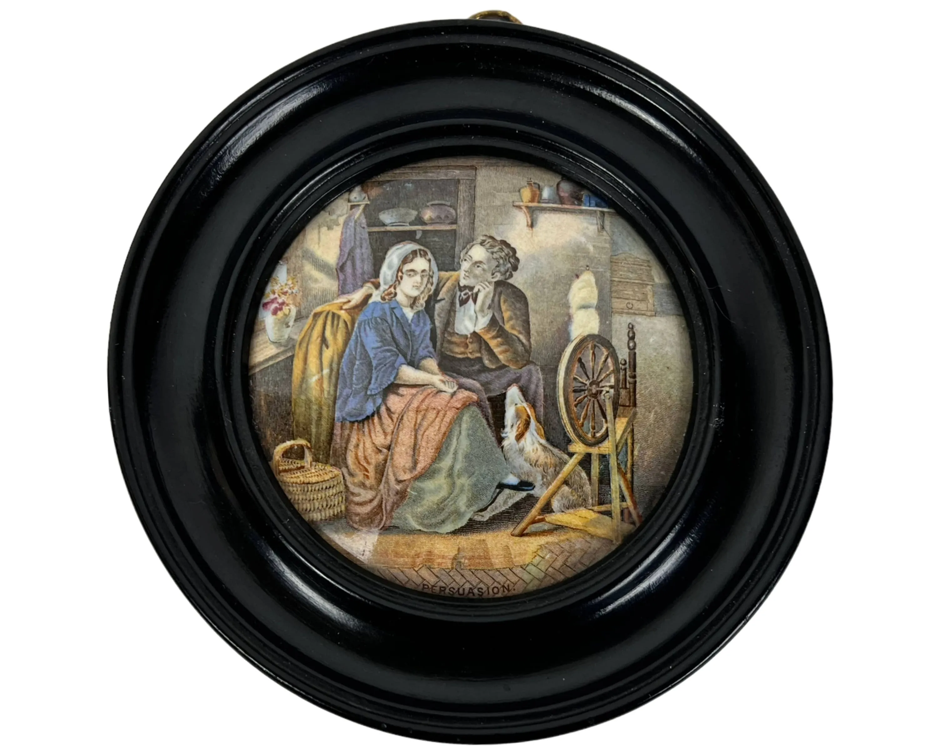 Antique 19th c Staffordshire Pratt Polychrome Paste Pot Lid Persuasion Framed