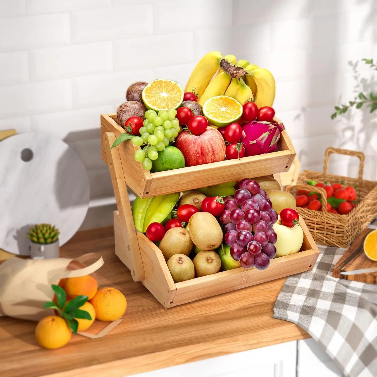 Bamboo Fruit Basket, Fruit Organizer