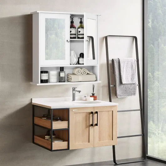 Bathroom Wall Mount Mirror Cabinet Organizer-White