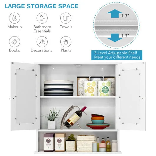 Bathroom Wall Mount Mirror Cabinet Organizer-White