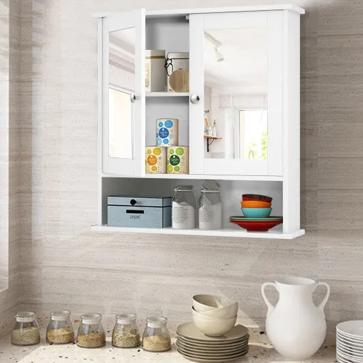 Bathroom Wall Mount Mirror Cabinet Organizer-White