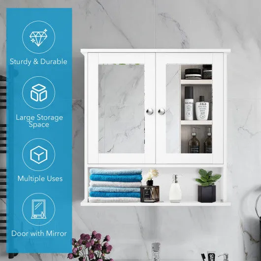 Bathroom Wall Mount Mirror Cabinet Organizer-White