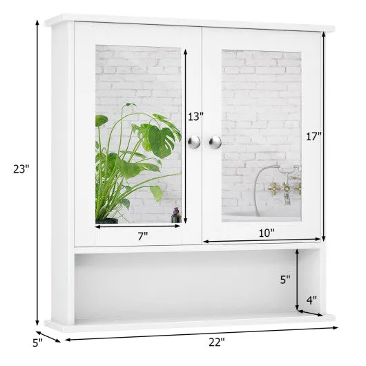Bathroom Wall Mount Mirror Cabinet Organizer-White