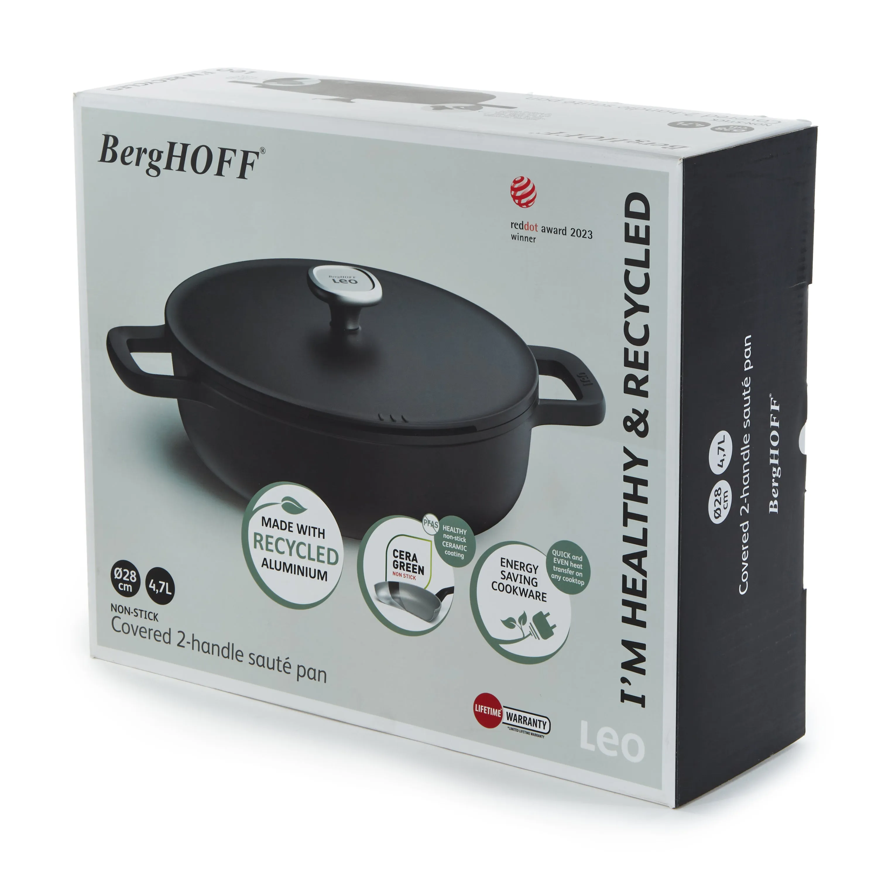 BergHOFF Leo Phantom Nonstick Ceramic 11" Saute Pan 5qt., Recycled