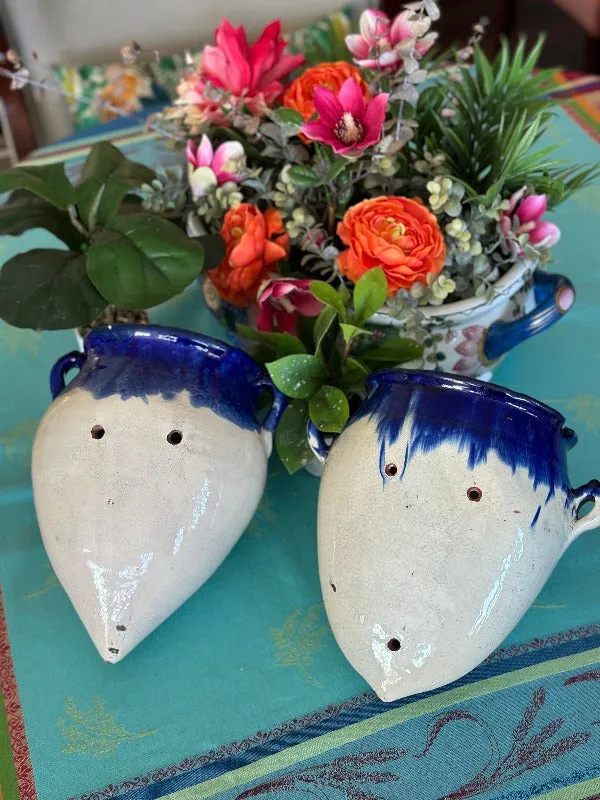Ceramic Hanging Wall Pot Blue and White, 2 available, Each Sold separately
