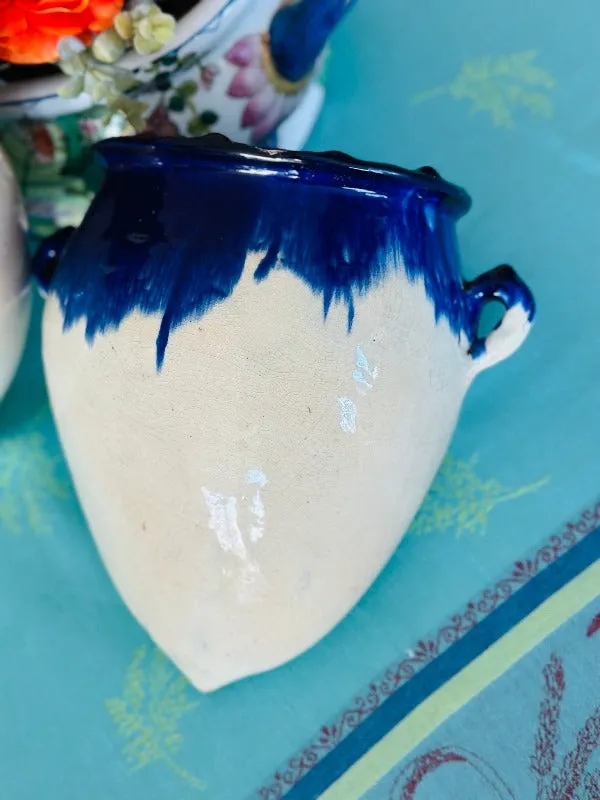 Ceramic Hanging Wall Pot Blue and White, 2 available, Each Sold separately