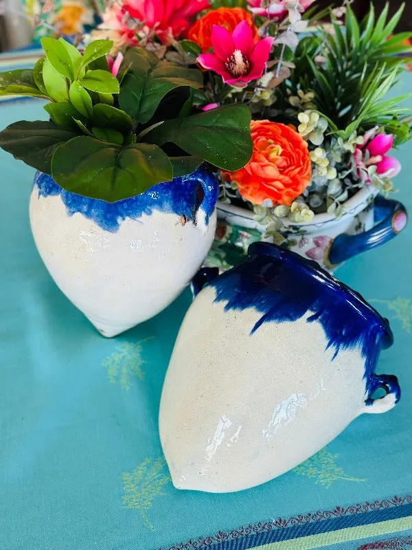 Ceramic Hanging Wall Pot Blue and White, 2 available, Each Sold separately