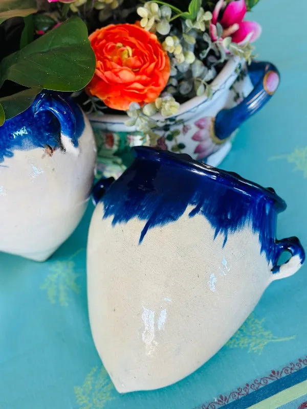 Ceramic Hanging Wall Pot Blue and White, 2 available, Each Sold separately