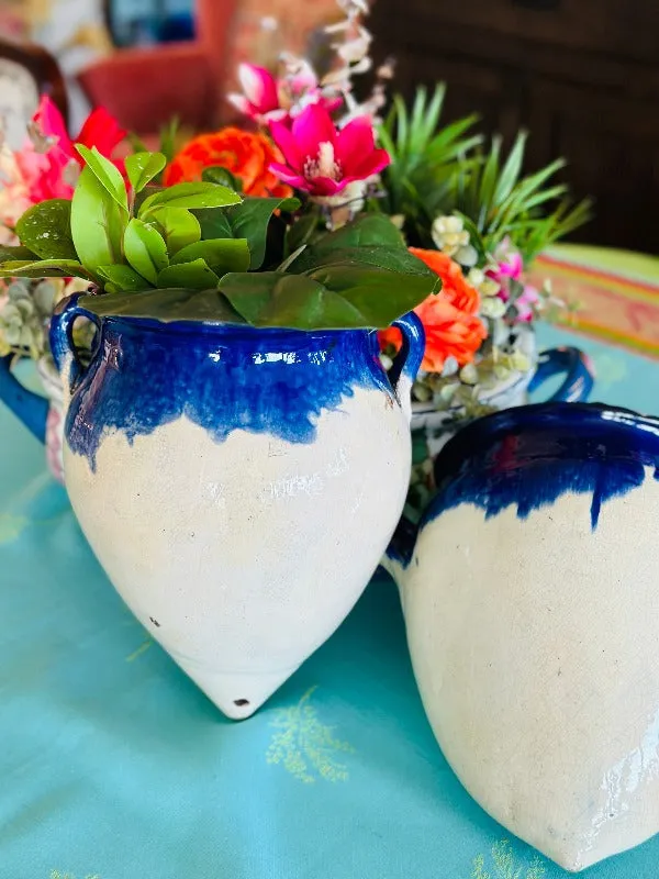 Ceramic Hanging Wall Pot Blue and White, 2 available, Each Sold separately