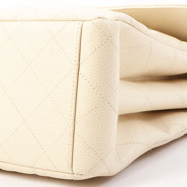 Chanel Around 1997 Made Caviar Skin Turn-Lock Shoulder Bag Ivory