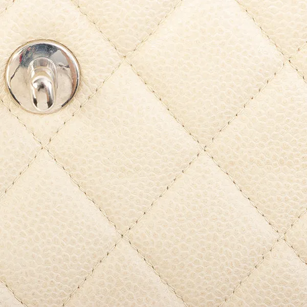 Chanel Around 1997 Made Caviar Skin Turn-Lock Shoulder Bag Ivory