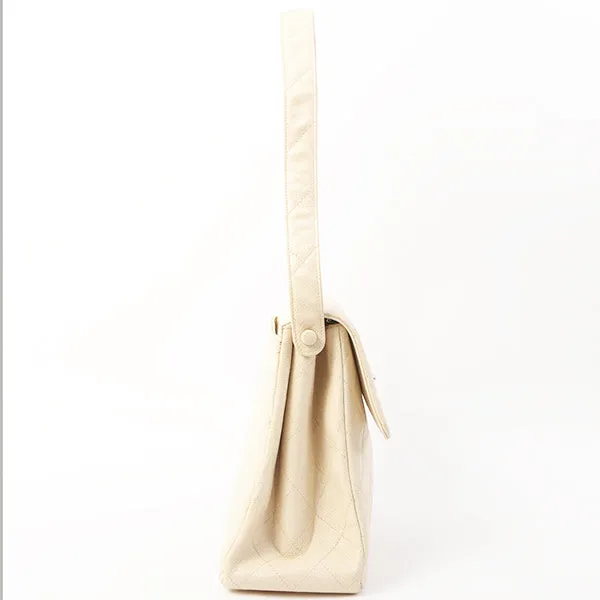 Chanel Around 1997 Made Caviar Skin Turn-Lock Shoulder Bag Ivory