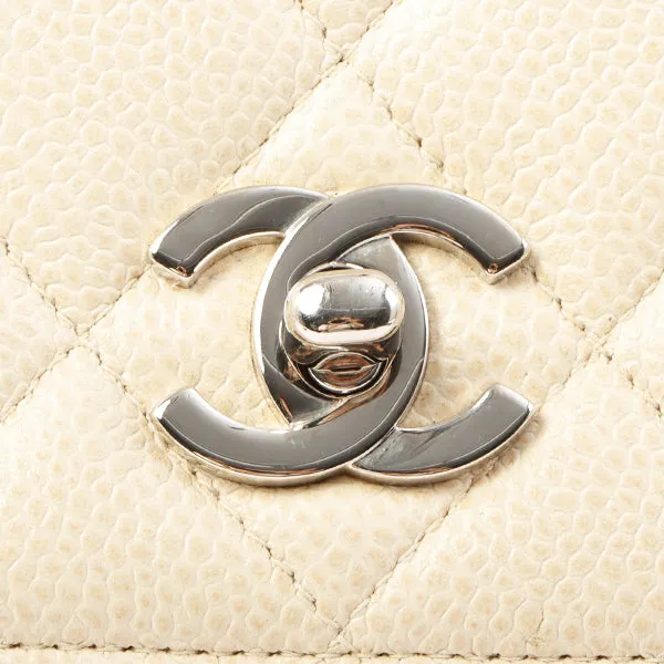 Chanel Around 1997 Made Caviar Skin Turn-Lock Shoulder Bag Ivory