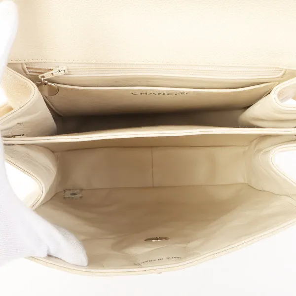 Chanel Around 1997 Made Caviar Skin Turn-Lock Shoulder Bag Ivory