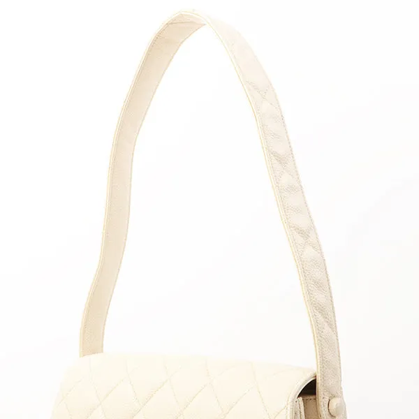 Chanel Around 1997 Made Caviar Skin Turn-Lock Shoulder Bag Ivory