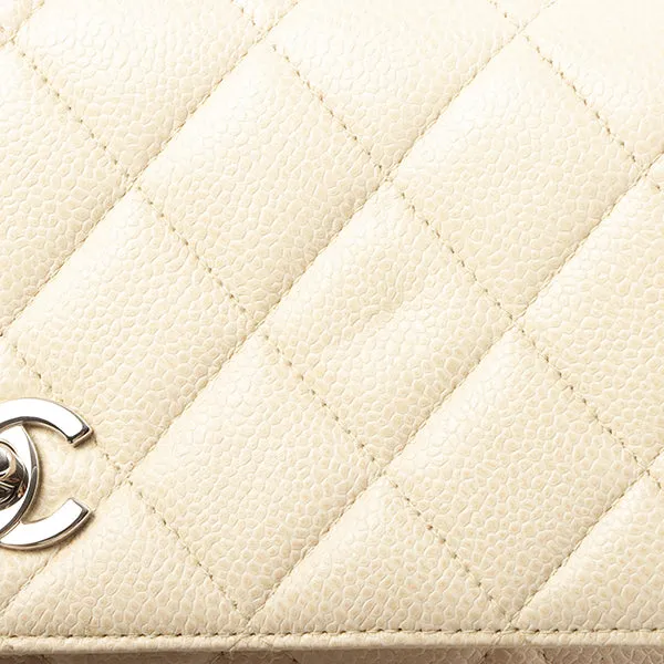 Chanel Around 1997 Made Caviar Skin Turn-Lock Shoulder Bag Ivory