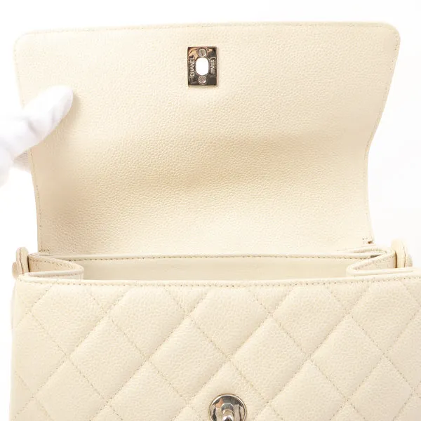 Chanel Around 1997 Made Caviar Skin Turn-Lock Shoulder Bag Ivory