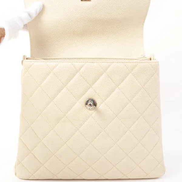 Chanel Around 1997 Made Caviar Skin Turn-Lock Shoulder Bag Ivory