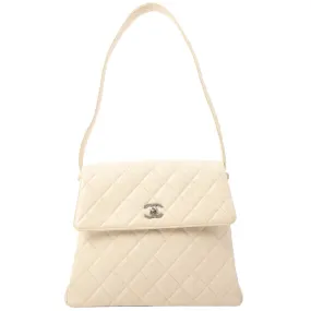 Chanel Around 1997 Made Caviar Skin Turn-Lock Shoulder Bag Ivory