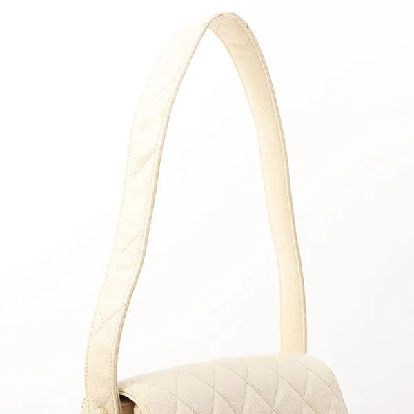 Chanel Around 1997 Made Caviar Skin Turn-Lock Shoulder Bag Ivory