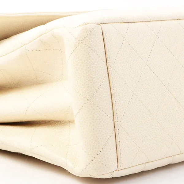 Chanel Around 1997 Made Caviar Skin Turn-Lock Shoulder Bag Ivory